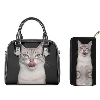 Twoheartsgirl, женствена чанта през рамо с принтом хубава котка за почивка, лесен чантата си през рамо дамски чанти с горната дръжка, определени портмонета