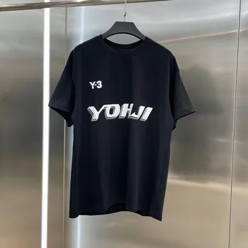 Йоджи Ямамото Y-3 С писмото принтом, Контрастная Лятна тениска с кръгло деколте и къс ръкав, мъжки Проста Свободна риза Година 3 с къс ръкав