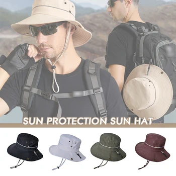 Модерна мъжка шапка с сенника с широка периферия, панама, градинска шапка за алпинизъм, риболов, дишаща шапка за рибар със защита от ултравиолетови лъчи с вятърна въже