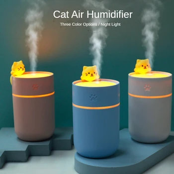 Нов овлажнител за въздух USB Silent сладък домашен любимец Котка Овлажнител на въздуха за дома, спални, автомобила, изпарител обем 260 ml с цветен ночником humificador