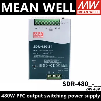 Промишлен източник на захранване на DIN-шина MEAN WELL серия SDR-480 мощност от 480 Вата с един изход и функция на ПФК SDR-480-24 SDR-480-48
