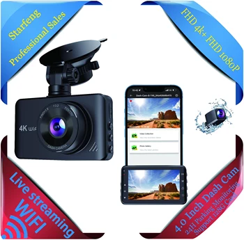 Smart Dash Cam WiFi Двойна леща 4K + full HD 1080P автомобилен видеорекордер инфрачервено нощно виждане автомобилен видеорекордер 170 градуса за шофиране