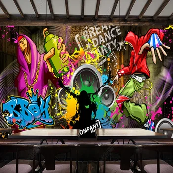 Ретро графити тапети Промишленото оформяне на американски стил хип-хоп Танци, инструменти Ресторант Бар фон Стенопис Тапети