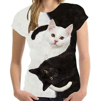 Лятна нов стилен модерен мъжки и дамски тениски с 3D принтом котка, мъжки и дамски блузи с къс ръкав XXS-6XL
