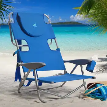 Раница от щраус, стоманена плажен стол - син