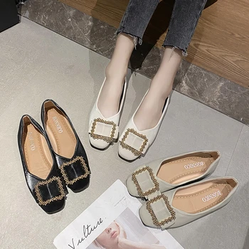 Лятна нова дамски обувки, пикантни квадратна декоративна ключалката с остри пръсти, удобни дамски обувки за банкети, дамски обувки на равна подметка, новост 2023 година