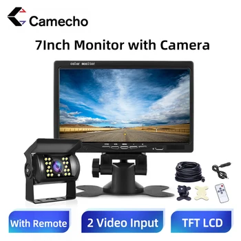 Camecho 7-инчов автомобилен монитор LCD дисплей за обратно виждане, водоустойчив 4pin IR нощен камера за задно виждане за автобуси, камиони, ремаркета-каравани