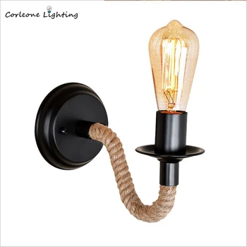 Стенен лампа от пеньковой въжета в ретро стил, американски Едисон, стенни лампи, лампа за дневна, спалня, чердачные лампи, стенни лампи за помещения, стенни осветителни тела
