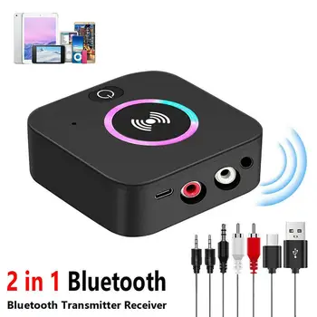 2-в-1 Bluetooth 5,0 Предавател безжичен приемник с 3.5 мм Aux вход 2 Rca аудиоадаптер Hi-fi музикален говорител