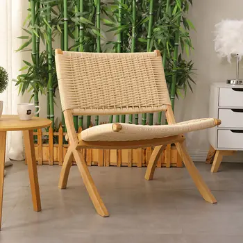 Ретро въженият стол от масивно дърво, скандинавски балкон, за почивка, моля, диван, стол, кожен седлото, Средновековната японска сгъваема мебели за дома