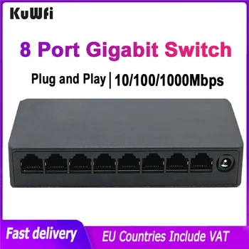 KuWFi 8-портов gigabit мрежов комутатор 1000 Mbps RJ-45 Lan Hub интернет-сплитер 100 Mbps Fast Ethernet Smart Switch превключвател