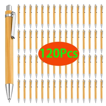 Химикалка химикалка от бамбуково дърво 120 бр., офис-канцеларски материали, ученически принадлежности, пулевидный съвет 1,0 мм, черно мастило, прибиращ се химикалка химикалка