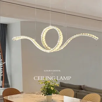 Led художествена полилей, висящ лампа Осветление Интериор на стаята Модерен лукс Crystal K9 Луксозен кът за таван Блясък на Стомана димиране окачен