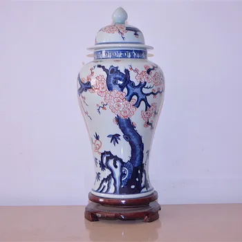 Синьо цвете праскова, китайска репродукция, керамични делви за джинджифил, антикварни порцеланови буркани за храма, украса за дома, търговия на едро банки за джинджифил