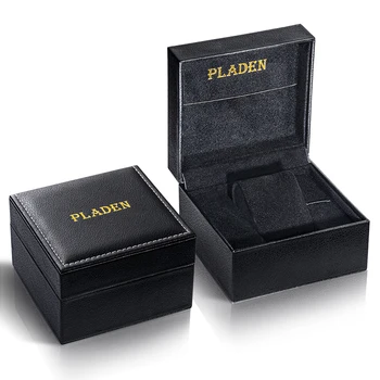 PLADEN Кожена кутия за часовници Черен калъф Притежателя Органайзер Кутия за показване на часа-Добрият подарък за Нова
